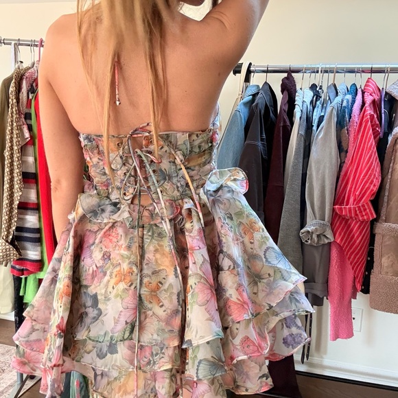 Ruffled Butterfly-Print Mini Dress - Pink Multi - Picture 4 of 4